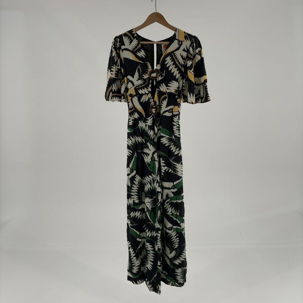 FARM Rio Black/White Toucan Short Sleeve Jumpsuit